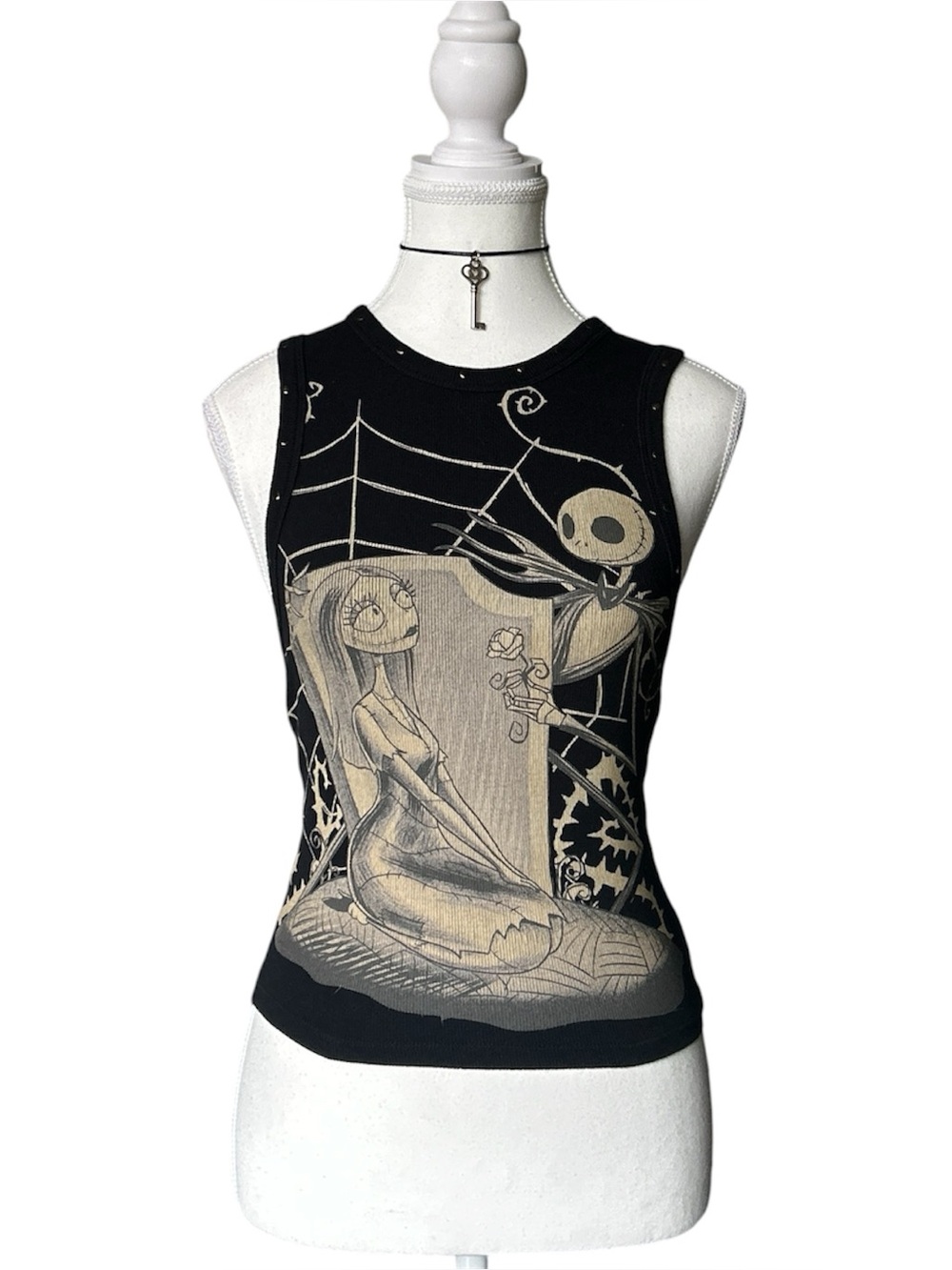 Y2K Grunge “Nightmare Before Christmas” Black Studded Graphic Crop Tank Top